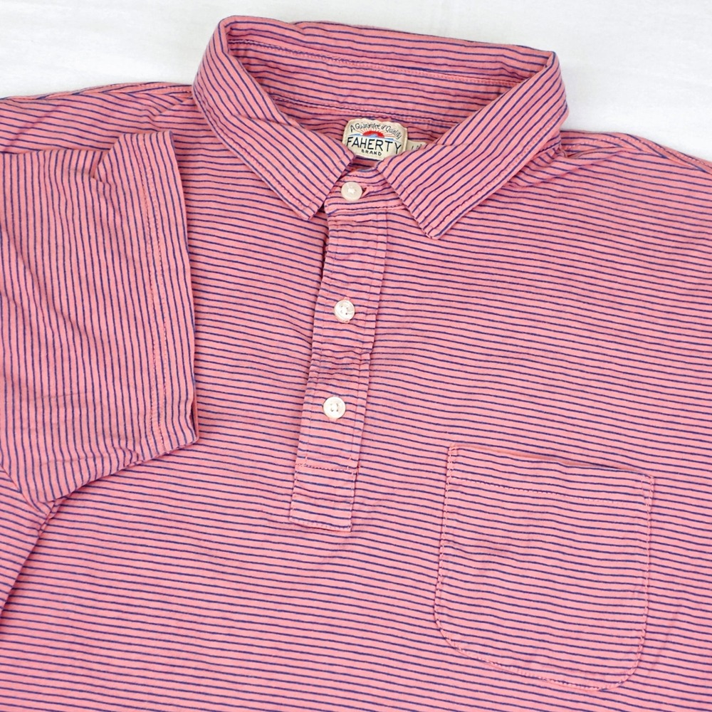 Faherty Pink and Navy Thin-Striped Polo